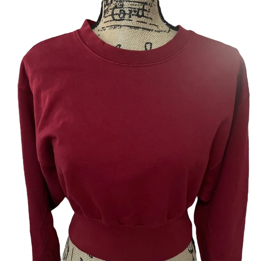 Talentless Dolman Crop Crewneck Sweatshirt Maroon Red Fleece Size Medium NEW - Picture 4 of 8
